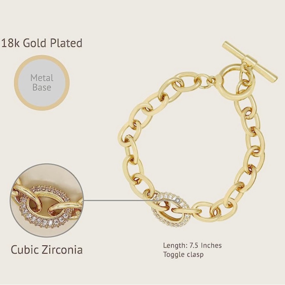 Ettika 18k gold plated chain toggle bracelet - Picture 2 of 4